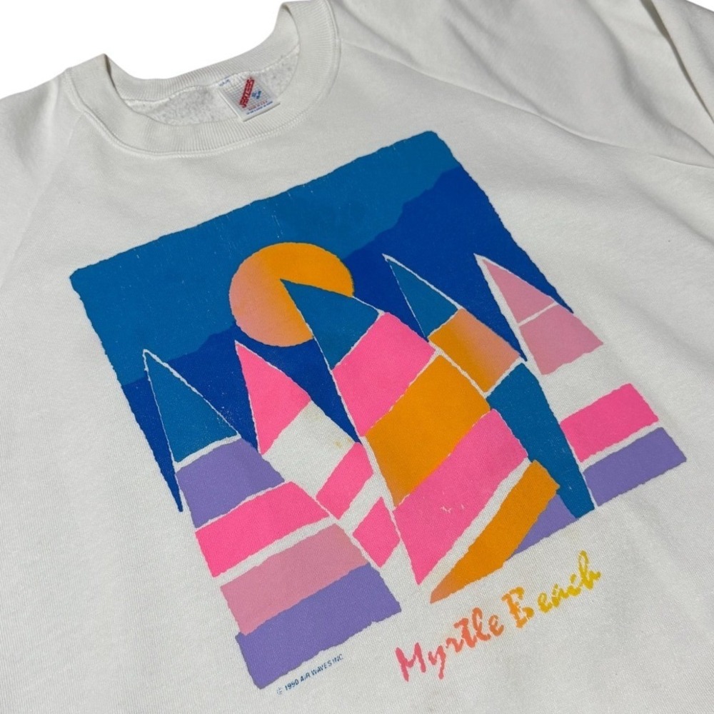 Vintage 90s Jerzees Myrtle Beach Sailboat Graphic Sweatshirt White Mens XL - Picture 4 of 8